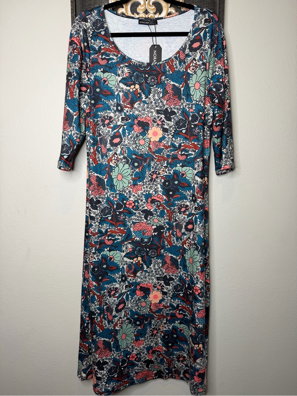 Nora Cora Teal Floral Long-Sleeve Maxi Dress NWT size L